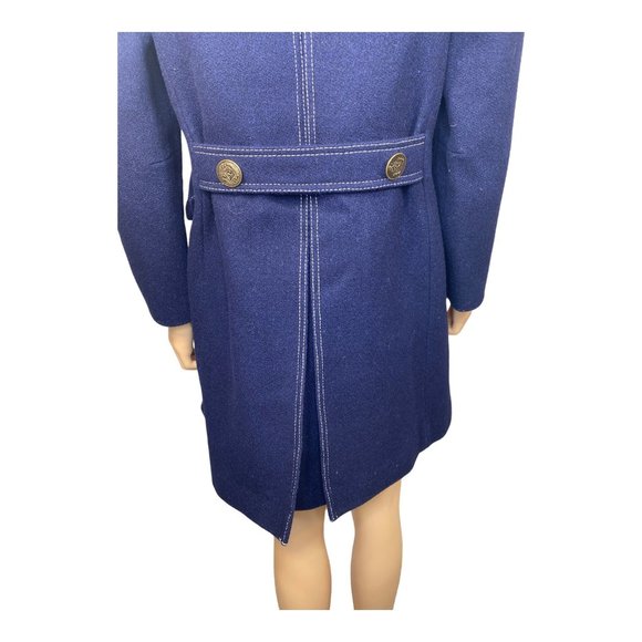 Vintage Arthur Jay Wool Peacoat S/M Navy Contrast Gold Button Quilted Liner Warm - Picture 7 of 16